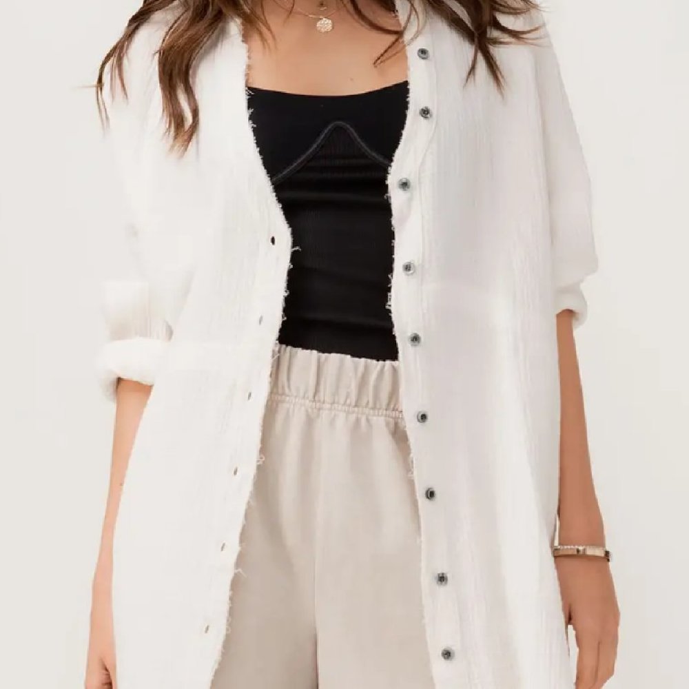 PLUSH COTTON BUTTON DOWN OVERSIZED SHIRT WHITE
